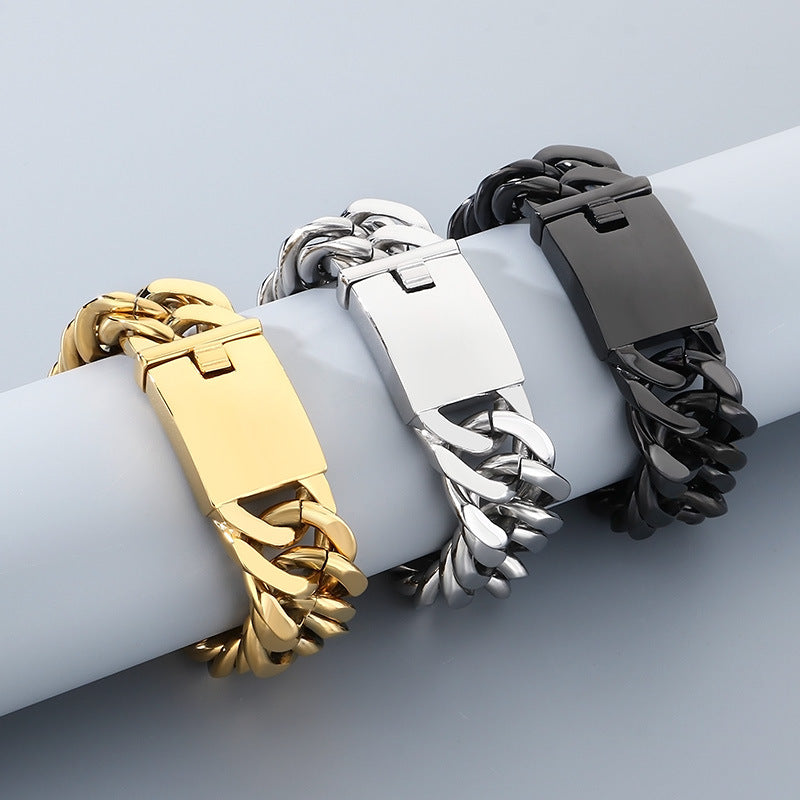 18mm Double-Woven Four-Sided Grinding Cuban Chain Polished Men's Bracelet