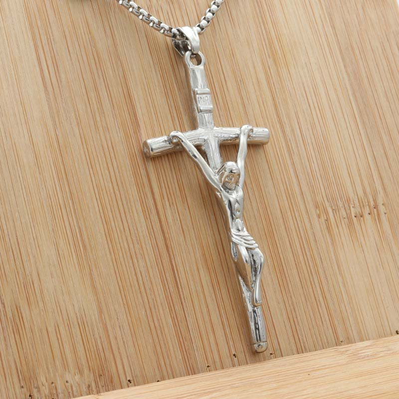 Titanium Steel Cross Pendant Necklace for Men - Punk Style Retro Stainless Steel Accessory by Planderful