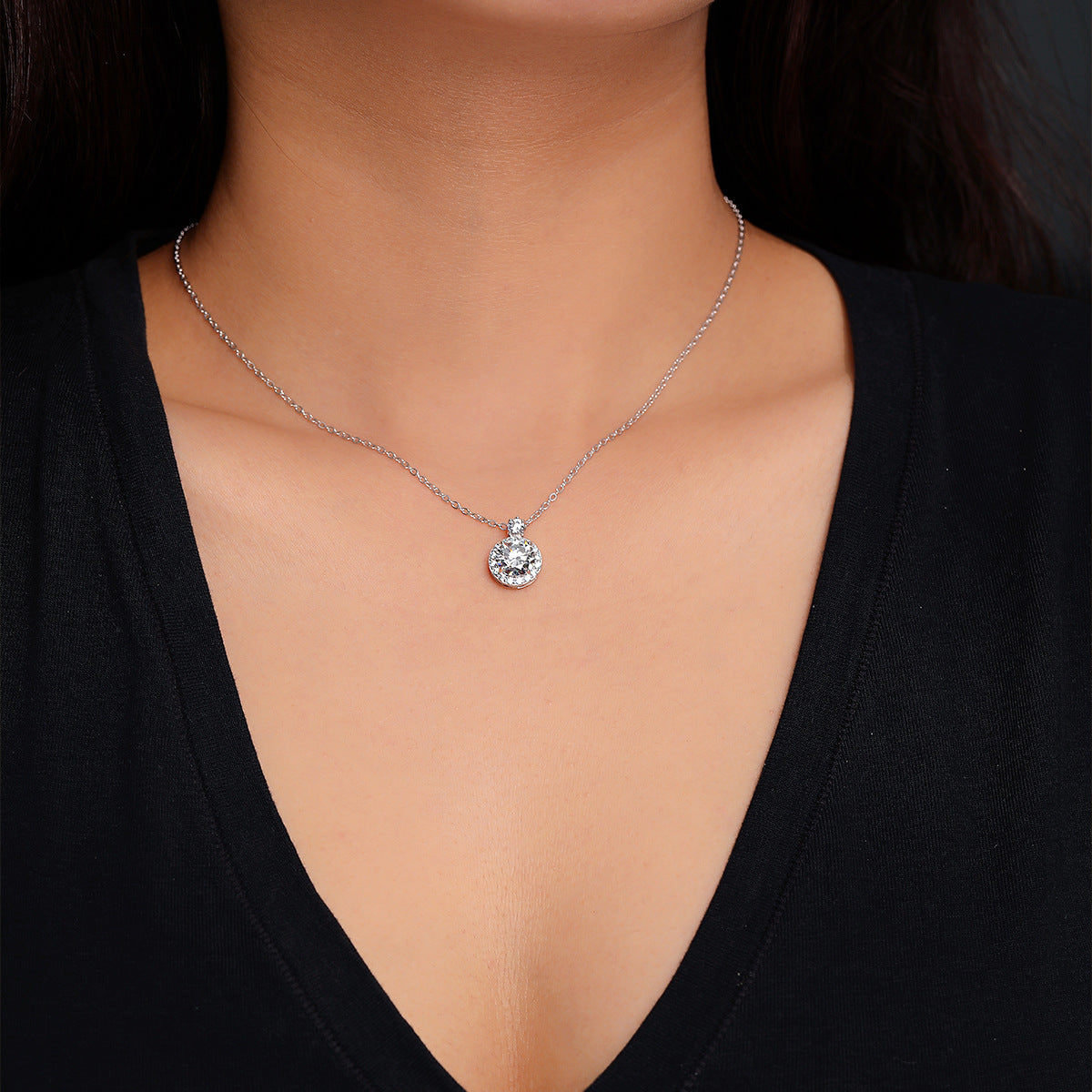 Round Moissanite 925 Sterling Silver Women's Pendant Necklace