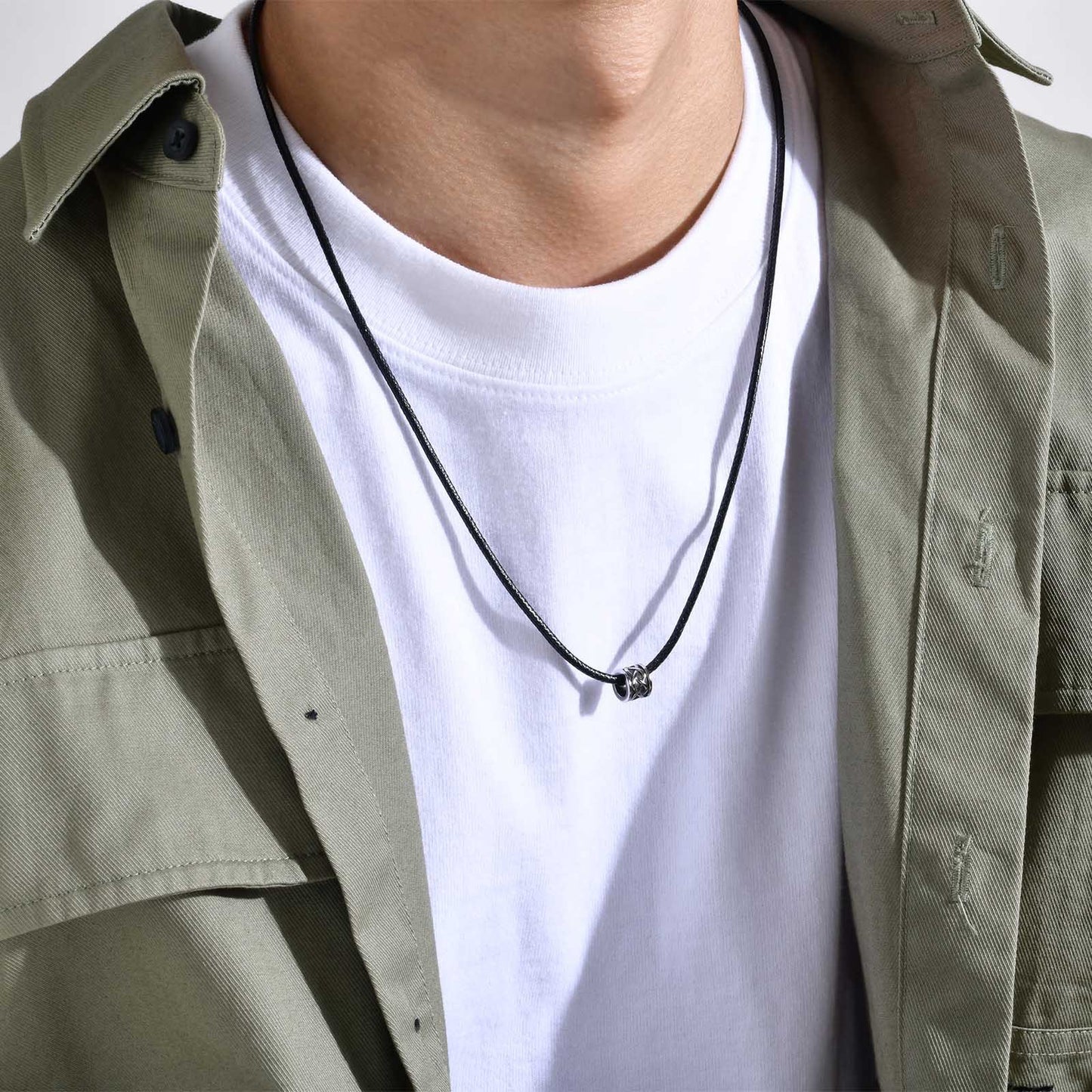 Men's Stainless Steel Celtic Knot Black Cylinder Pendant Necklace