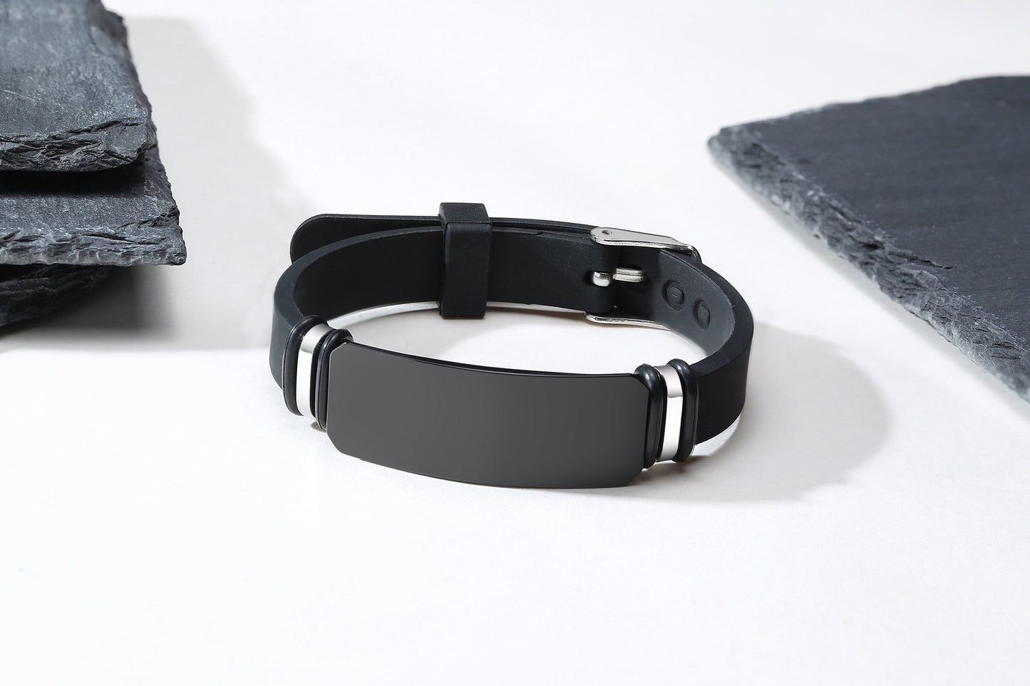 Men's Stainless Steel Curved Silicone Jewelry Bracelet