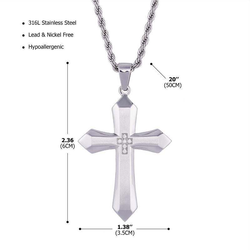 Trend jewelry European and American zircon cross necklace titanium steel men's hip-hop personality stainless steel pendant