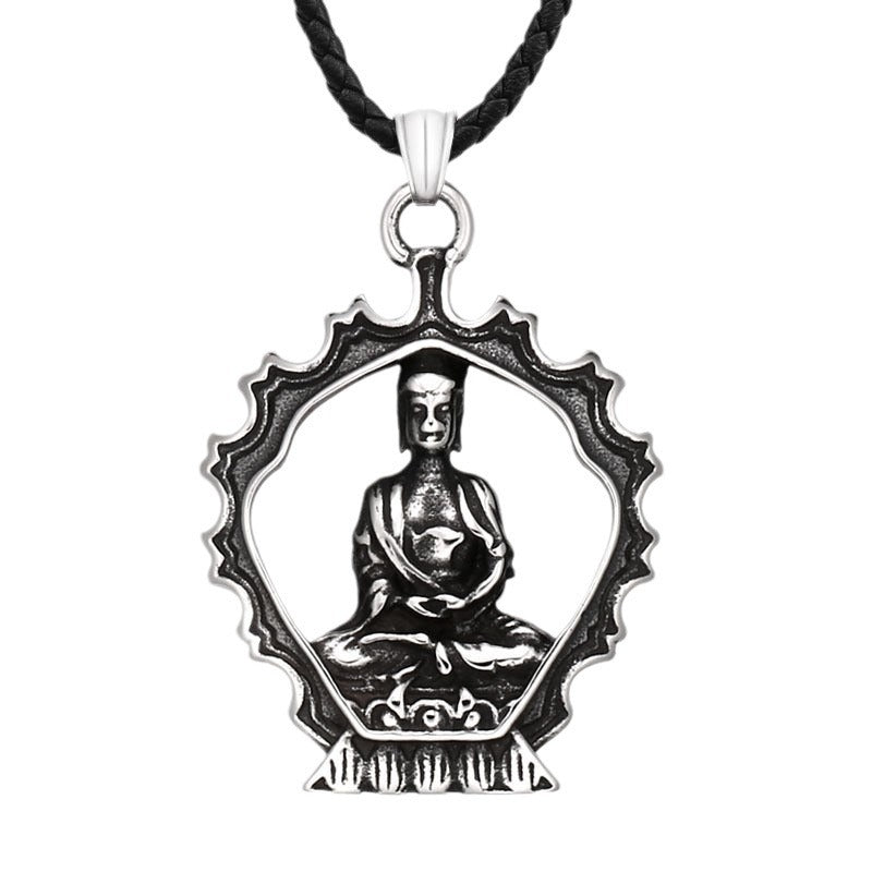 Retro Chinese-Inspired Vajra Pestle Buddha Pendant in Titanium Steel - Unique Stainless Steel Accessories for Men