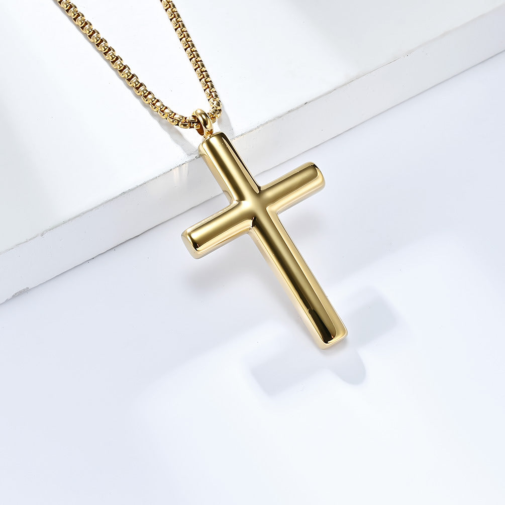 Cross-Border Amazon Stainless Steel Curved Cross Necklace for Men and Women