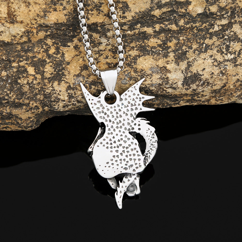 Flame Dragon Titanium Steel Pendant Skull Necklace for Men