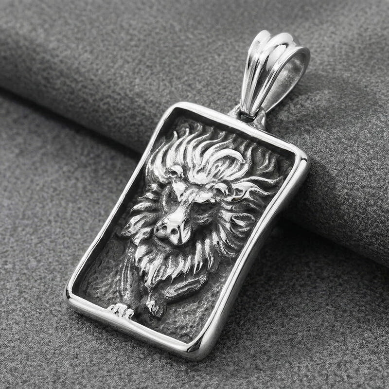 Punk Style Retro Casting Lion Tag, Smearing Oil Animal Square Brand Stainless Steel Necklace