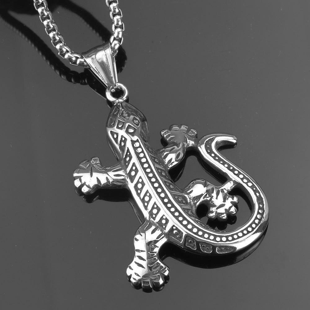Retro Stainless Steel Men's Pendant Gecko Necklace Pendant