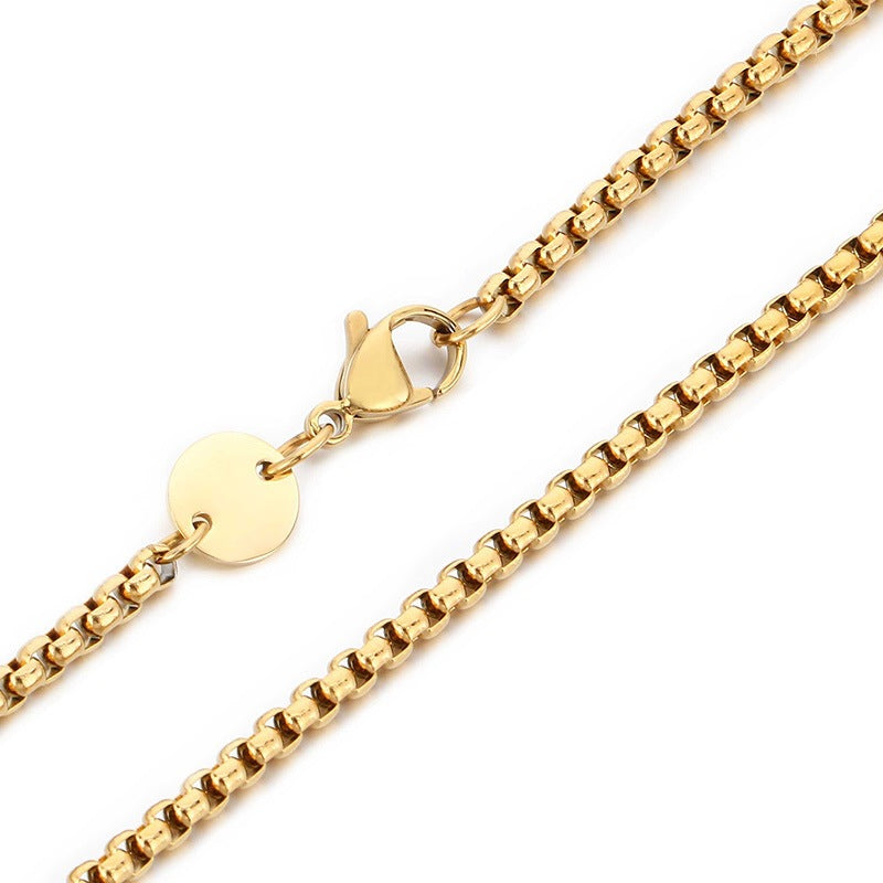 Commuter Versatile Stainless Steel Square Pearl Necklace Plain Chain Men's And Women's'S Factory