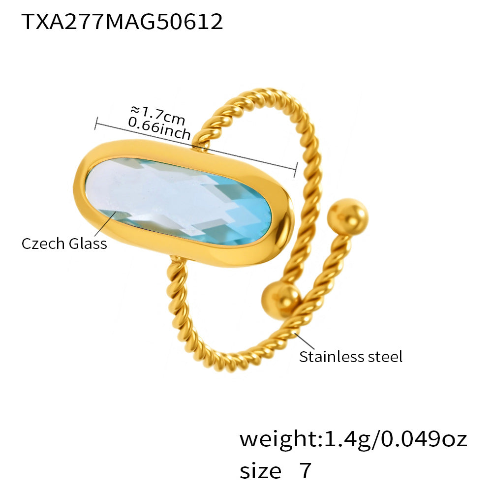 Planderful 18k Gold Stainless Steel Ring Women Czech Glass