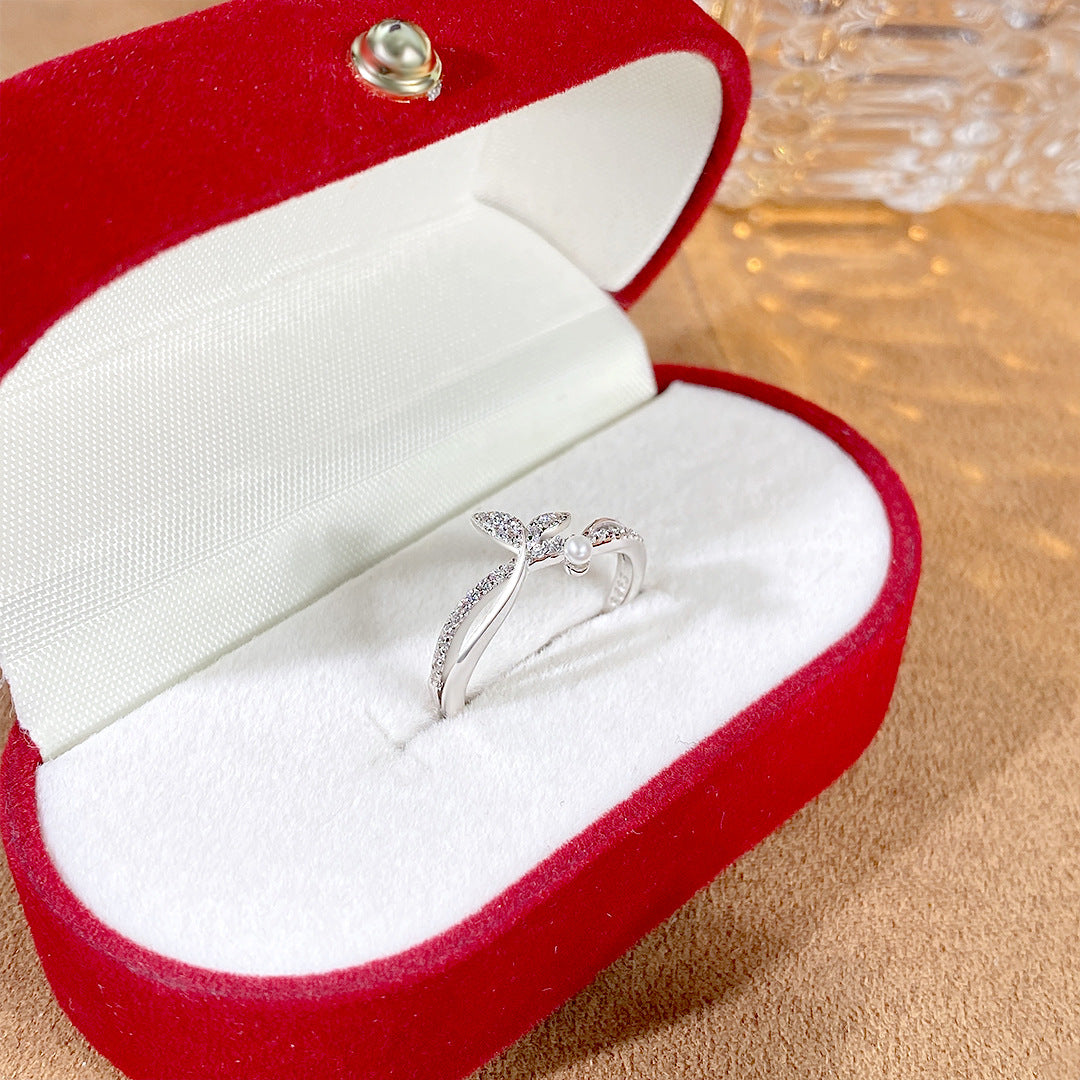 S925 Sterling Silver Freshwater Pearl Mermaid Tail Ring — Adjustable