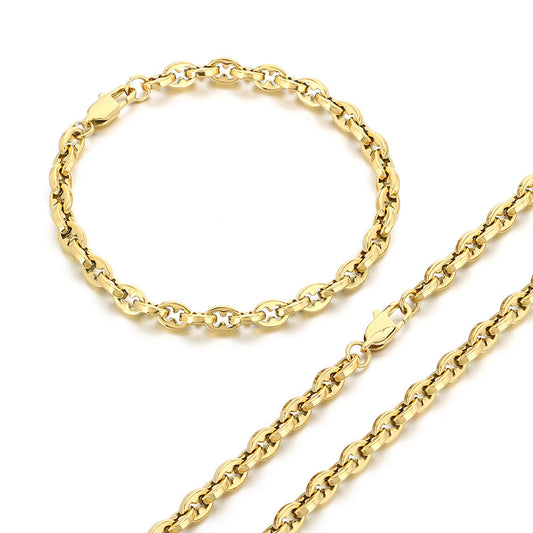 Mens 6mm Stainless Steel Bracelet And Necklace Set Buckle