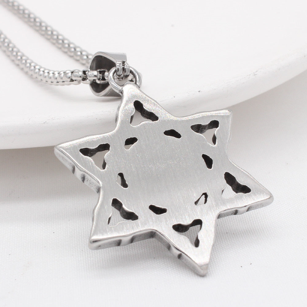 Powerful Planderful Retro Flame Skull Hexagram Titanium Steel Pendant Necklace Unisex Protection