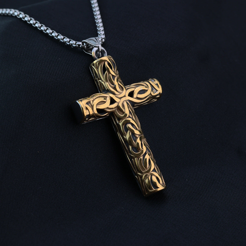 Mens Titanium Steel Necklace Cross Pendant Norse Legacy By Planderful Retro Hip Hop Style