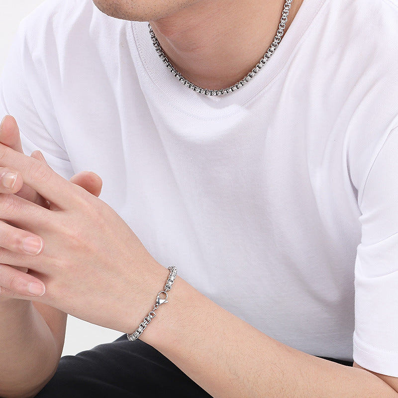Hip Hop Stainless Steel Bracelet For Men Pearl Design