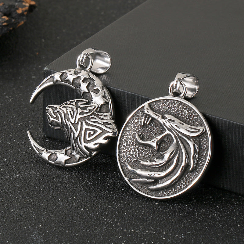 Planderful Viking Wolf Pendant For Men Green Eyed Celtic