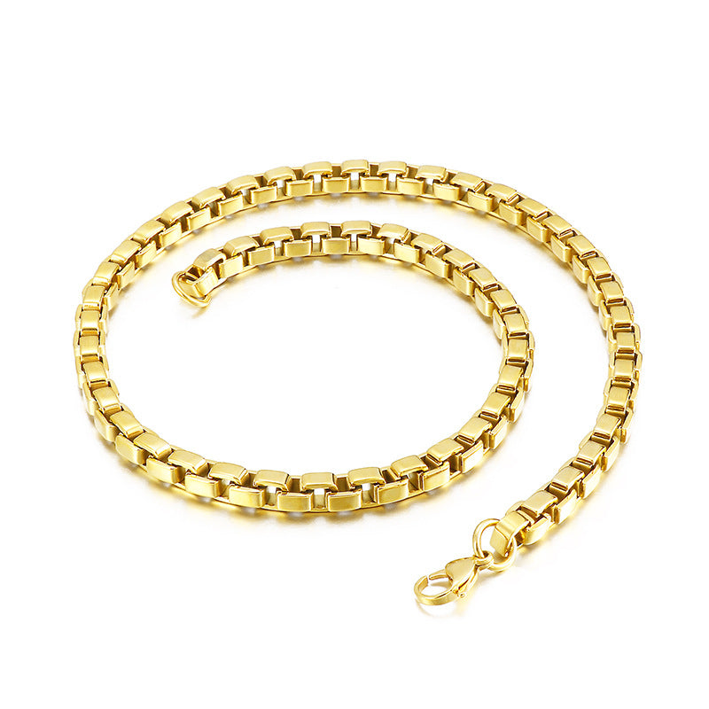Popular Stainless Steel 7mm Electroplated Gold Box Chain Titanium Steel Necklace