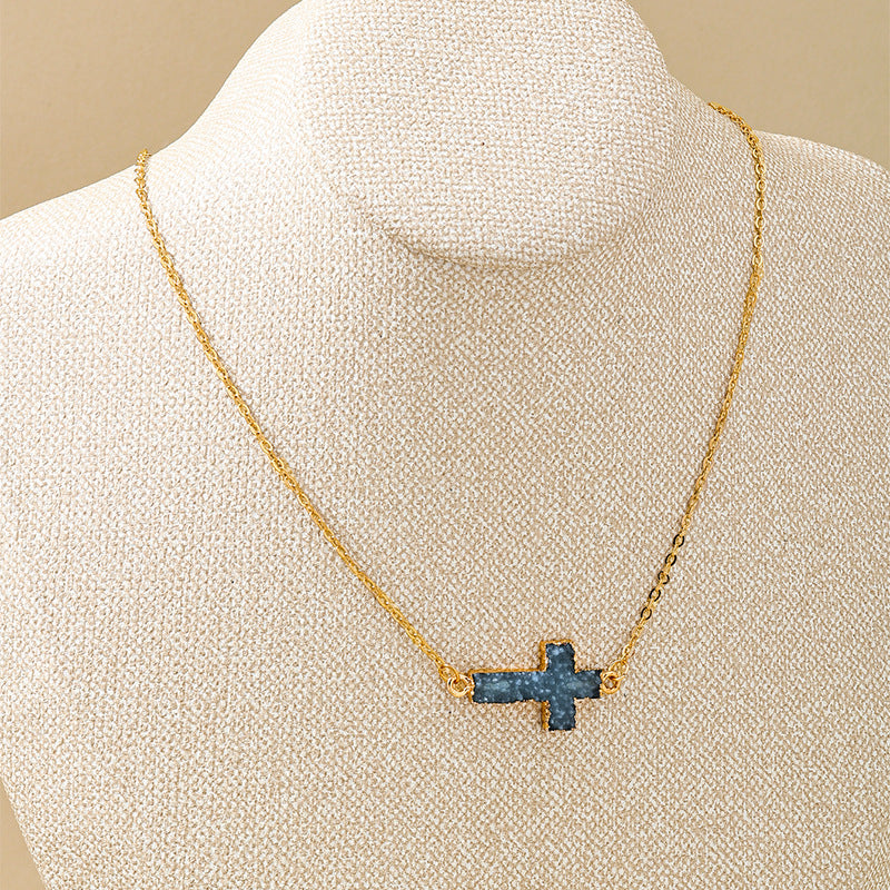 Planderful Vienna Verve Necklace – Trendy Metal Cross Resin Pendant