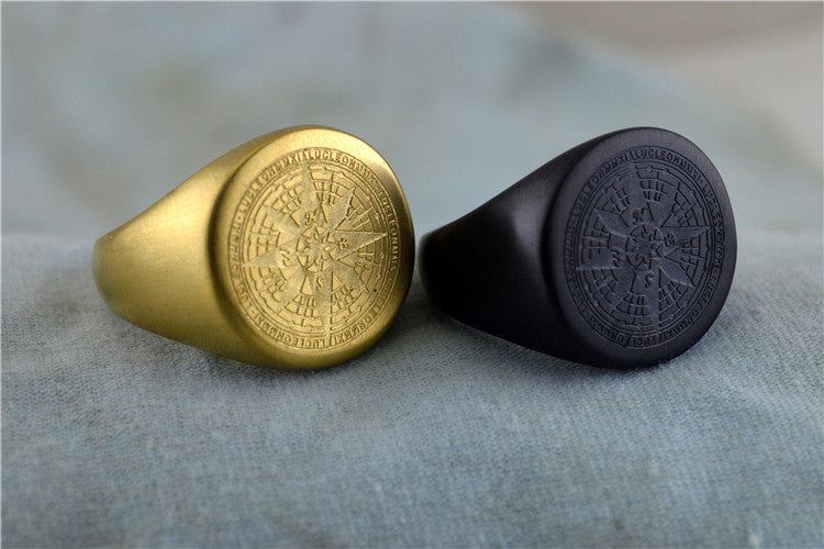Viking Stainless Steel Ring By Planderful Everyday Genie Compass Motif Bold Design For Men