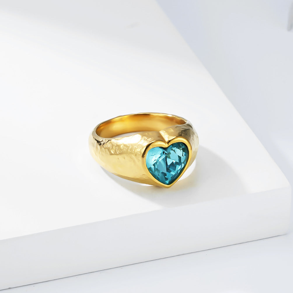 Heart Gemstone Ring Stainless Steel