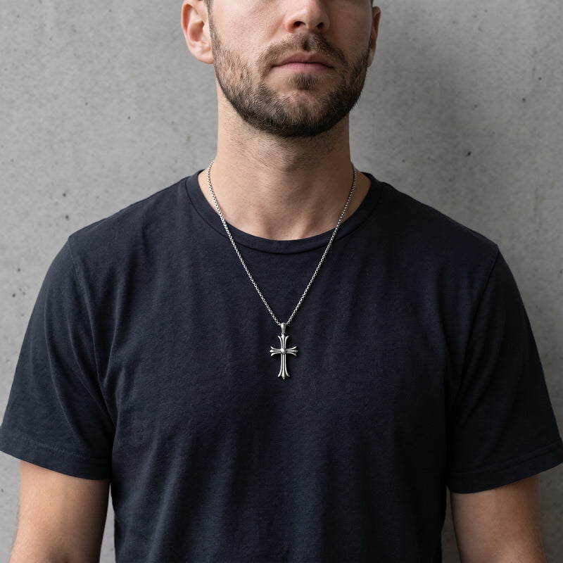 Halloween Diablo Skull Necklace Pendant Street Gothic Men's Stainless Steel Cross Pendant