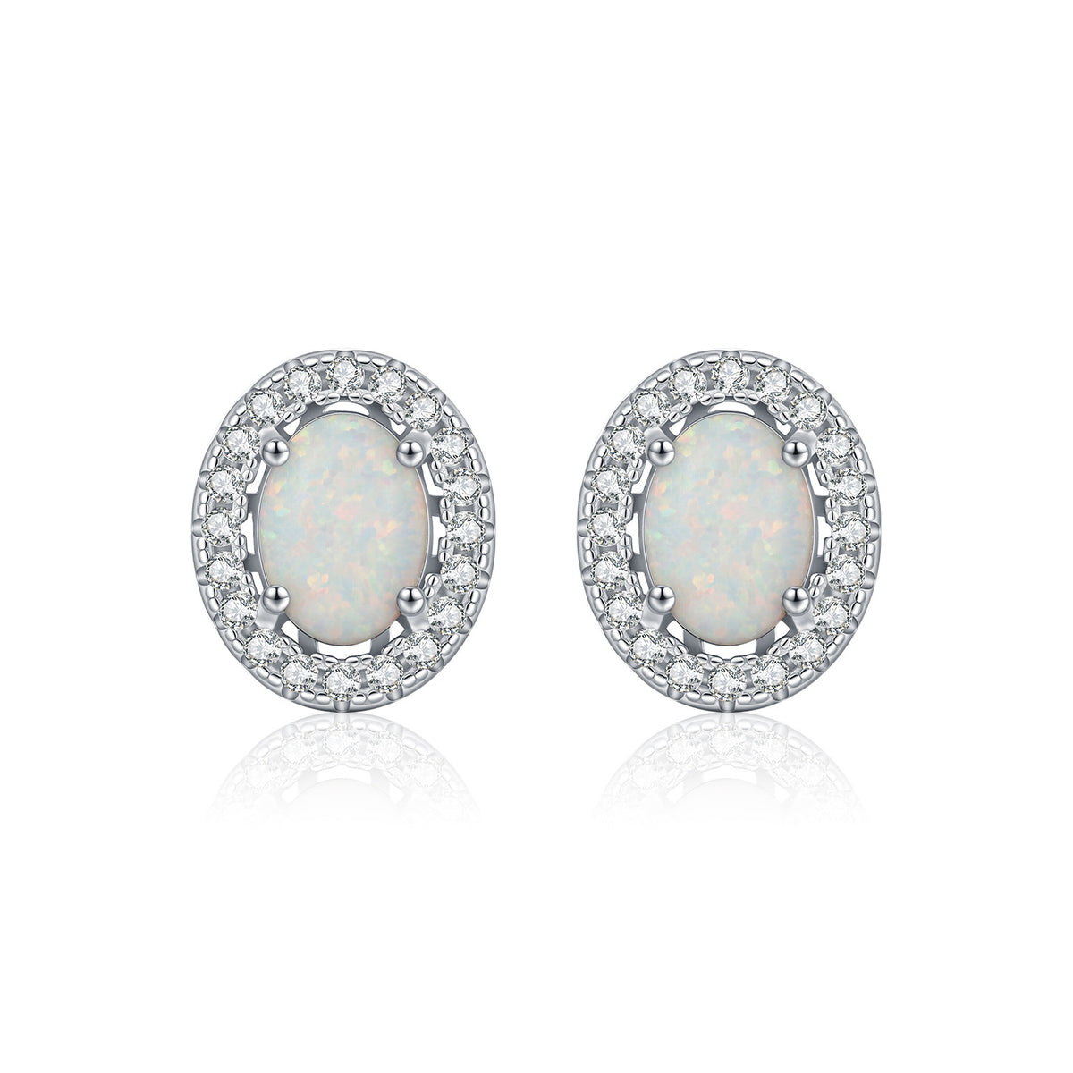 925 Sterling Silver Faux Opal Stud Earrings
