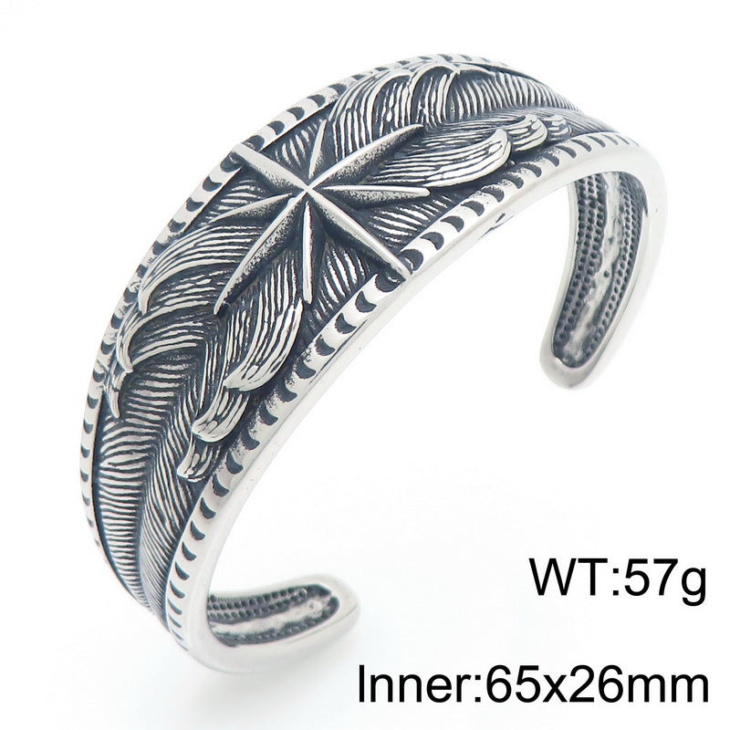 Dead Wood Thorns Open Bracelet – Gothic Octagon Star Eye Of Horus Titanium Steel Men's