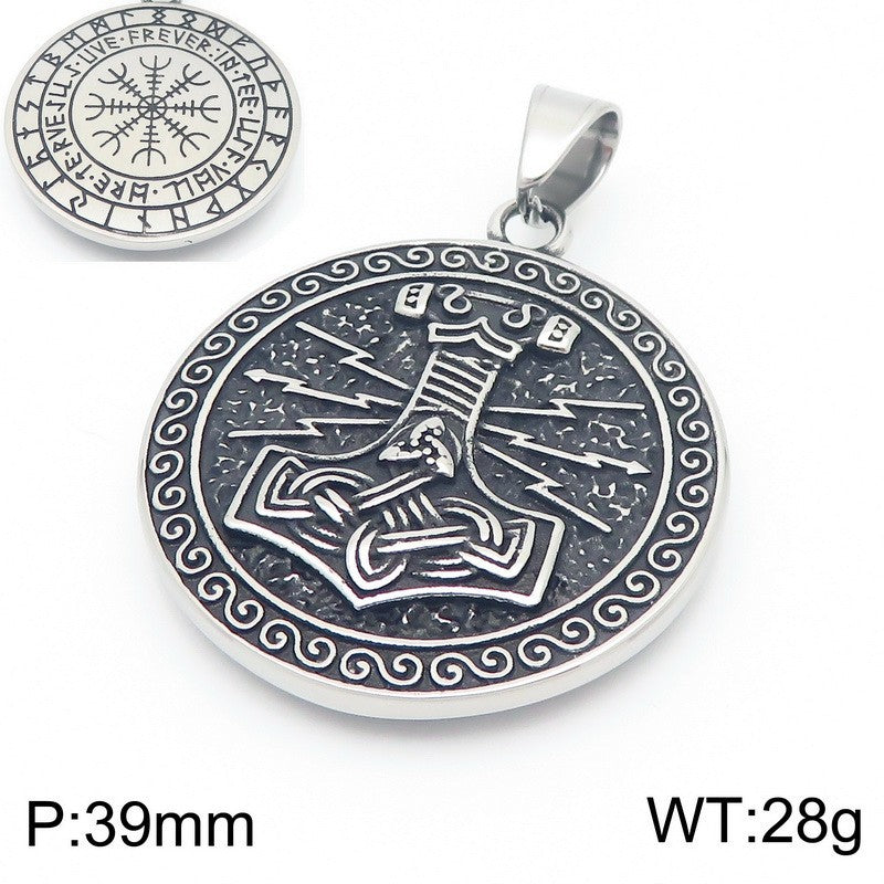 Planderful Viking Rune Pendant Double Sided Thor Hammer Men
