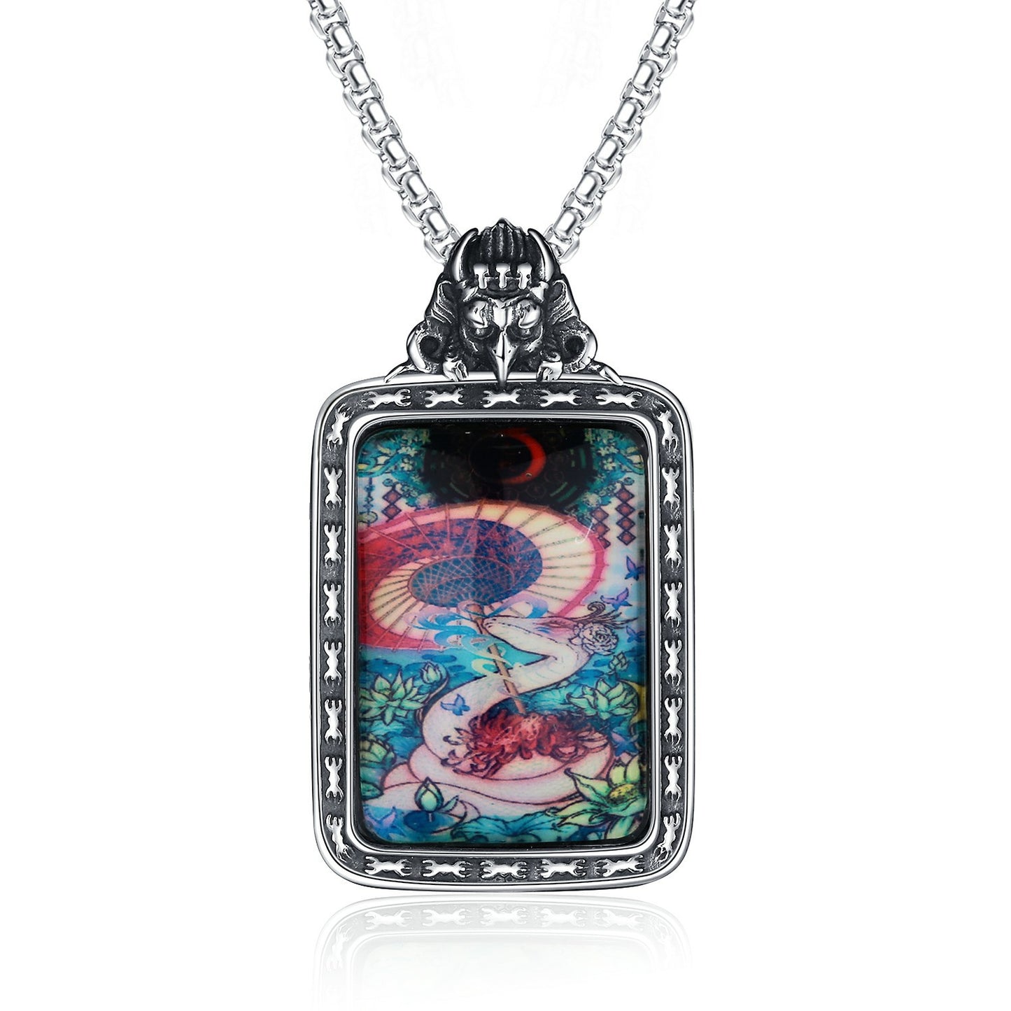 Steel Necklace – Elegant Thangka Zodiac Guardian God Of Wealth Carving, Planderful