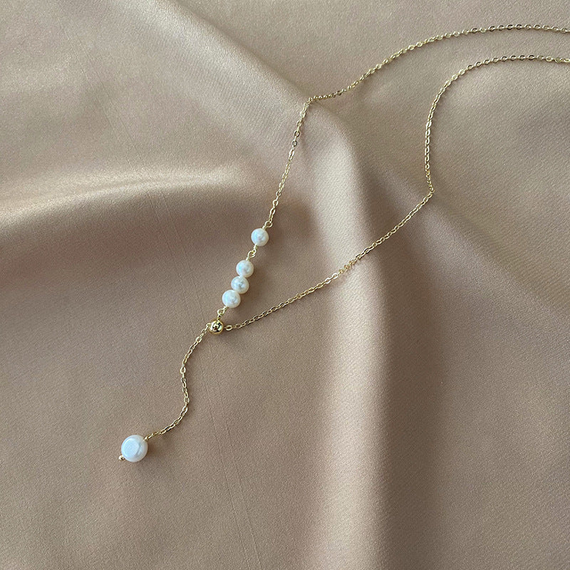 Light Luxury 14K Gold Pearl Collar Necklace for Women by Planderful Collection