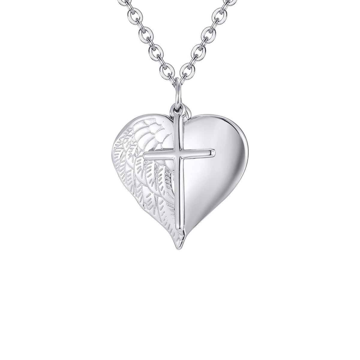 Cross Heart Textured Stainless Steel Pendant Unisex