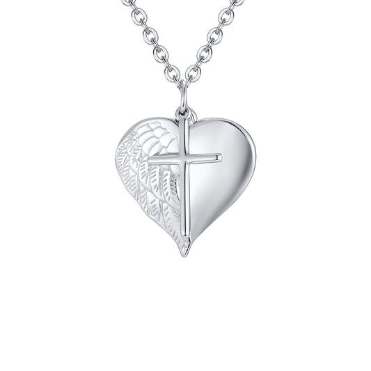Cross Heart Textured Stainless Steel Pendant Unisex