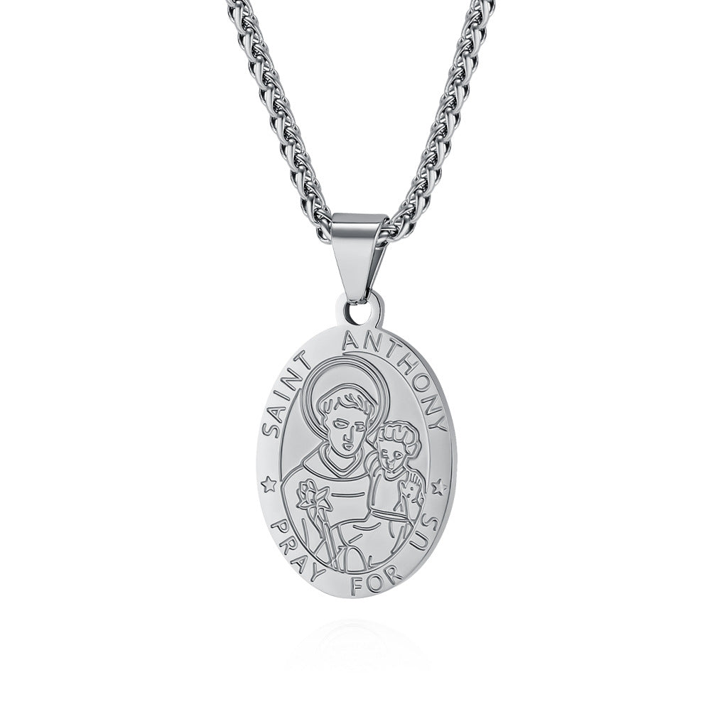 Patron Saint Archangel Oval Medal Pendant Titanium Steel Unisex Necklace By Planderful Everyday Genie Protection Gift