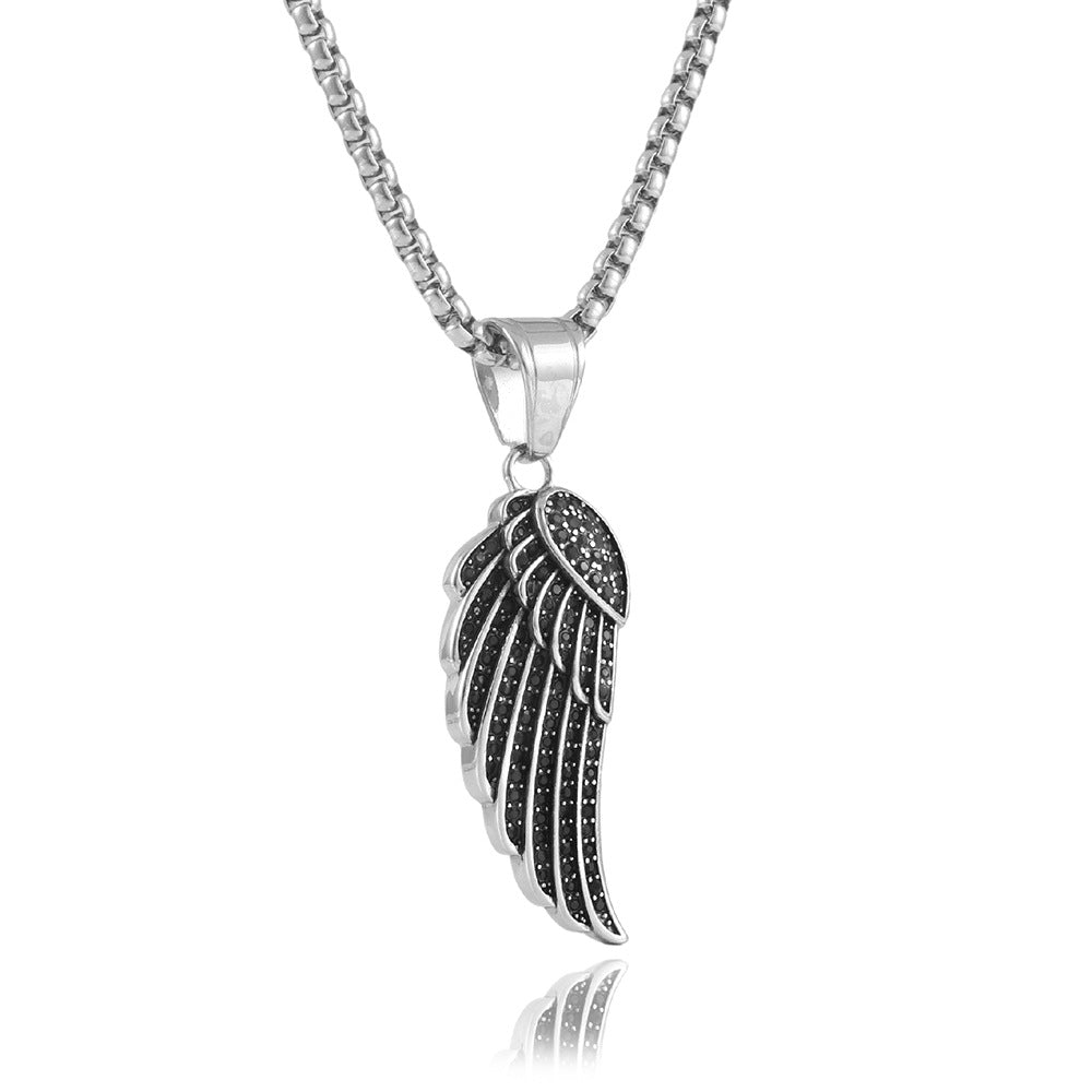 Titanium Steel Punk Retro Wing Pendant Necklace for Men and Women - Personalized Animal Feather Design