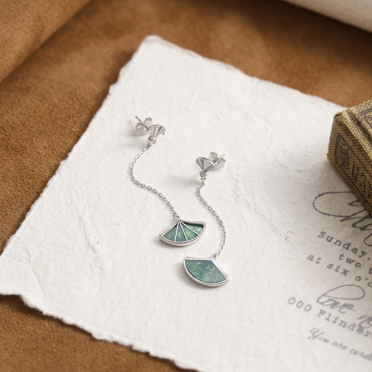 S925 Sterling Silver Moss Agate Signature Stud Earrings