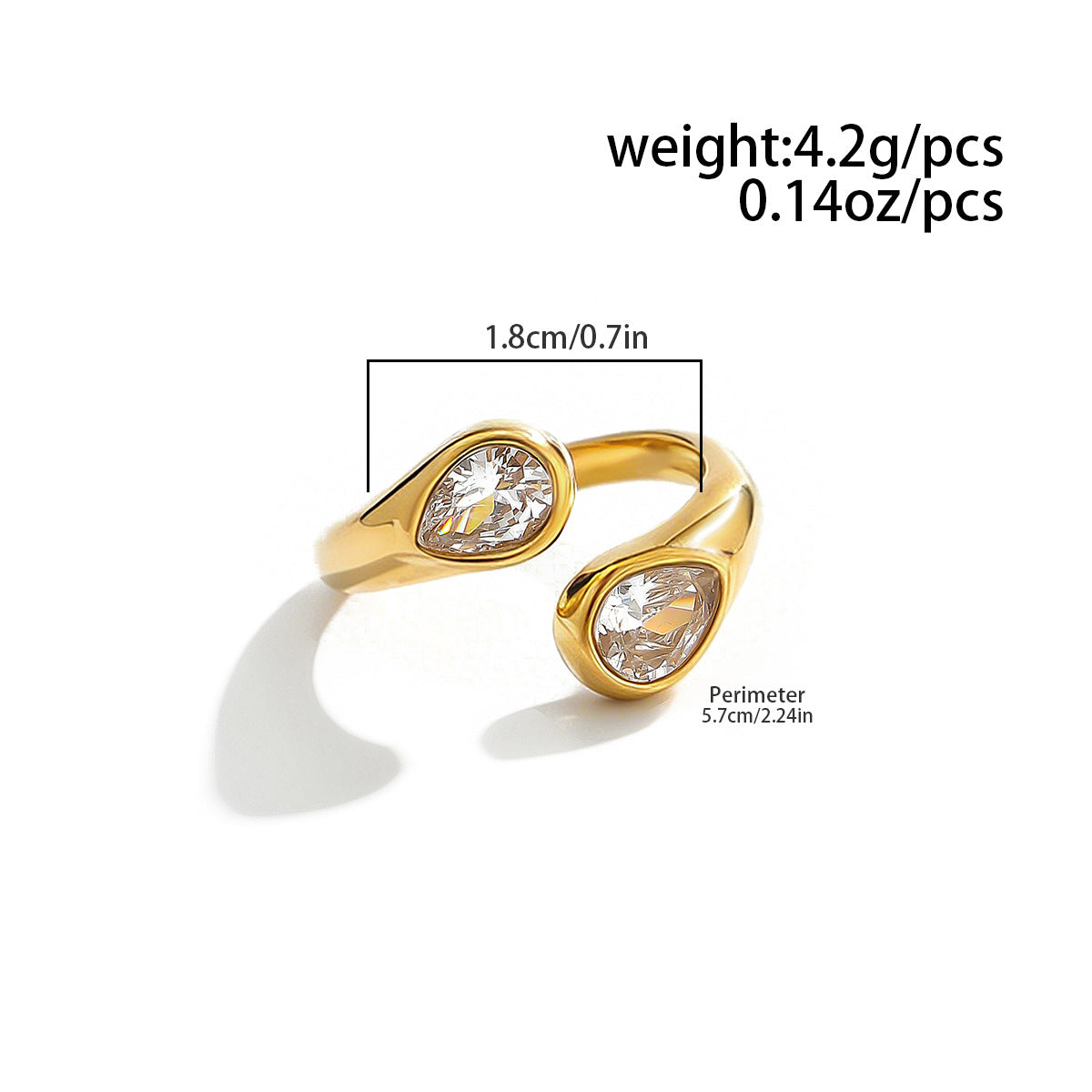 Planderful Pentagram Zircon Ring For Women Open Stainless Steel Statement Jewelry
