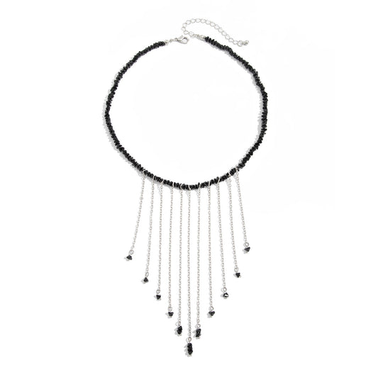 Crystal-Style Irregular Bead Fringe Necklace
