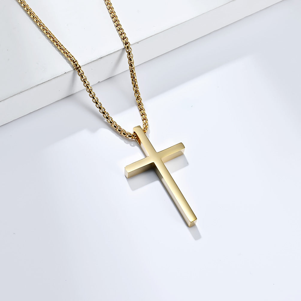 INS Genderless Simple Titanium Steel Cross Necklace Pendant