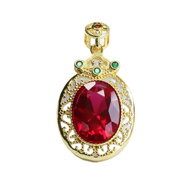 Lab-Grown Ruby Vintage Faceted Pendant — No Chain