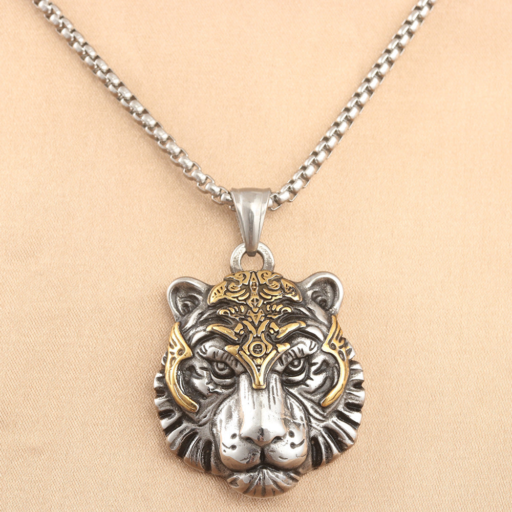 European And American Stainless Steel Tiger Pendant Necklace For Men