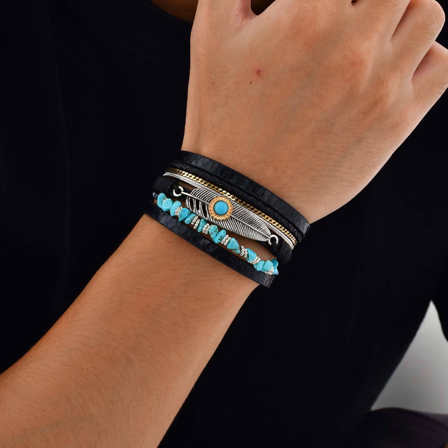 Planderful Durable Feather Turquoise Alloy Bracelet For Men
