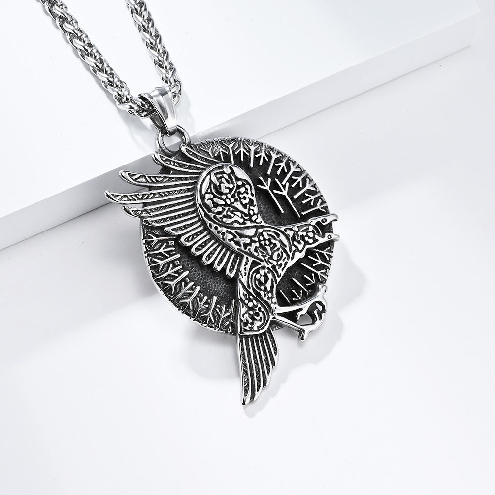 Planderful Nordic Viking Crow Necklace Steel Pendant For Retro Ethnic Jewelry Lovers