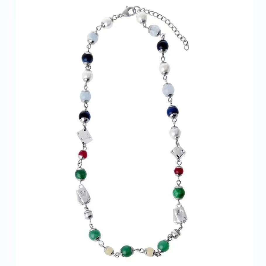 Planderful Jewelry Beaded Color Necklace Steel Chain Elegant Everyday Necklace For Women