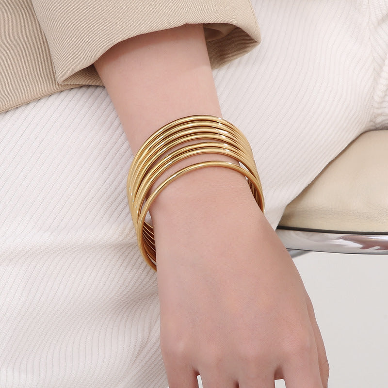 Planderful Everyday Genie Personalized 18K Gold Plated 3mm Round Multi Layer Steel Bracelet For Men And Women