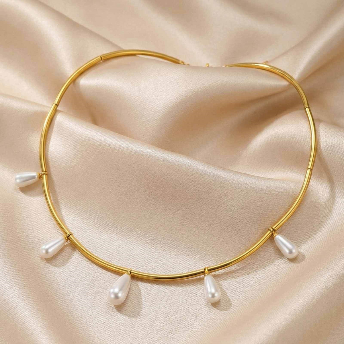 French Classic Pearl Necklace Clavicle Chain Stainless Steel Long Tube Water Drop