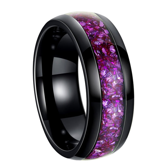 Planderful Amethyst Mens Ring Titanium Steel Wedding Band