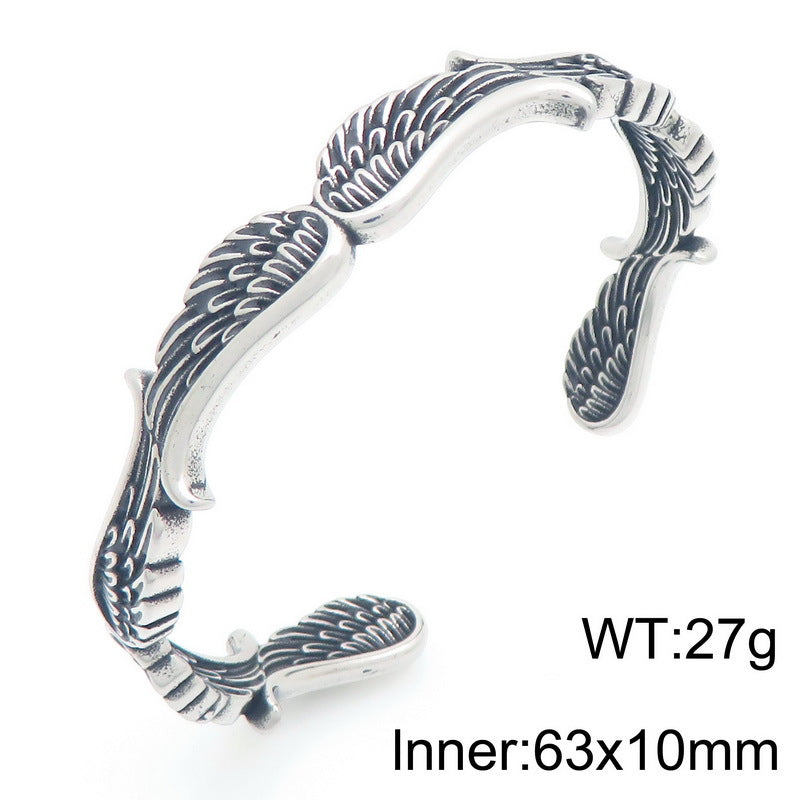 Nordic Viking Celtic Knot Crow – Punk Style Bamboo Feathers Stainless Steel Man Bracelet
