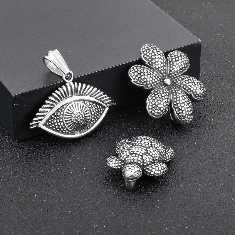 Old Creative Turtle Pendant, Retro Polka Dot Flower Turtle Devil's Eye Titanium Necklace