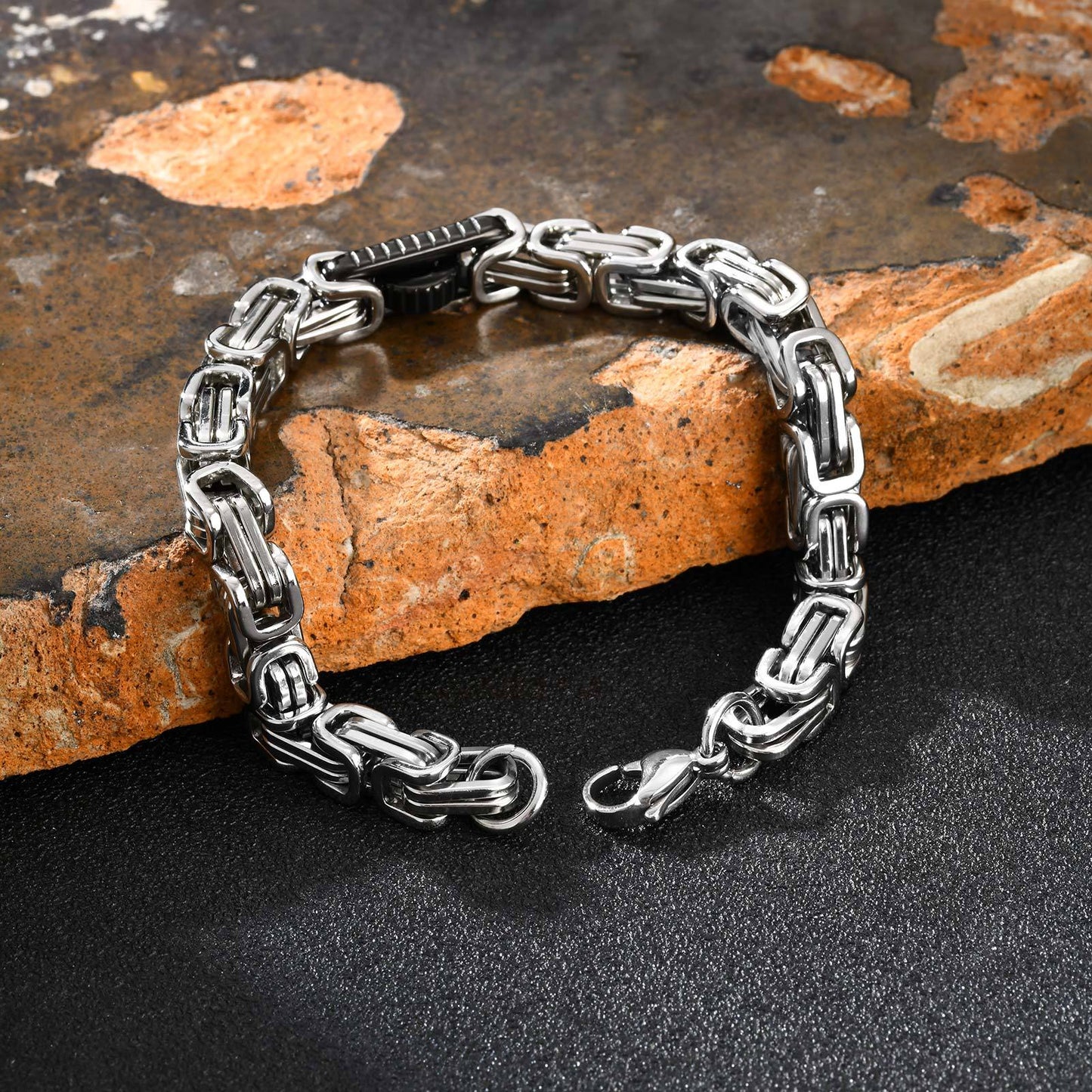 Planderful Stainless Steel Byzantine Chain Bracelet for Men