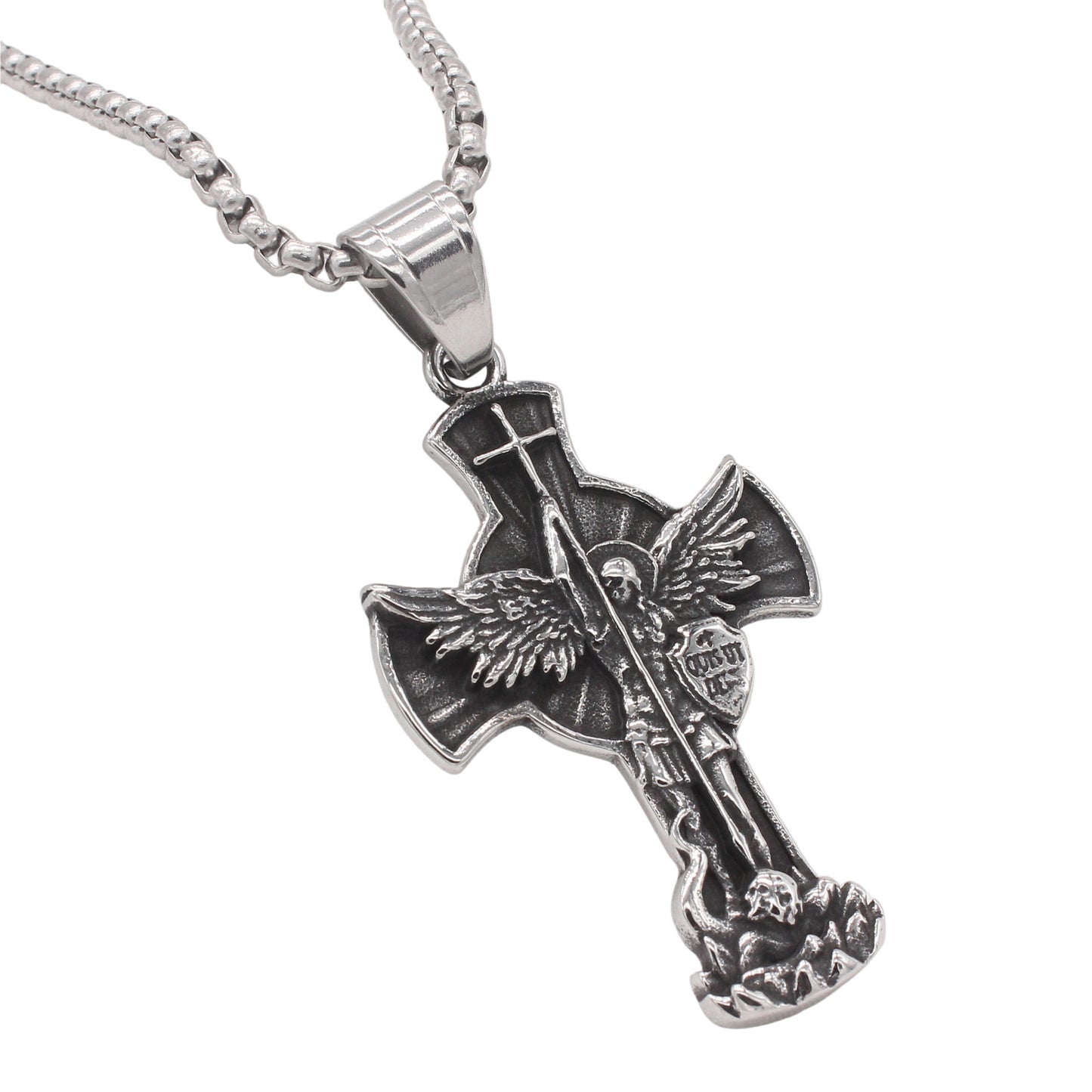 Planderful Jewelry Vintage Angel Wing Cross Pendant In Titanium Steel For Men Collection