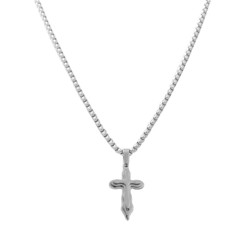 Titanium Steel Cross Pendant Necklace for Men - Personalized Retro Design in Trendy Style